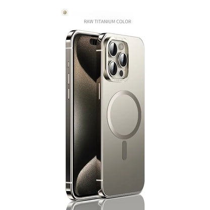 For iphone 16 15 Pro Max Case Raw Titanium Magnetic MagSafe wireless charge Metal frosting Original color protective back cover
