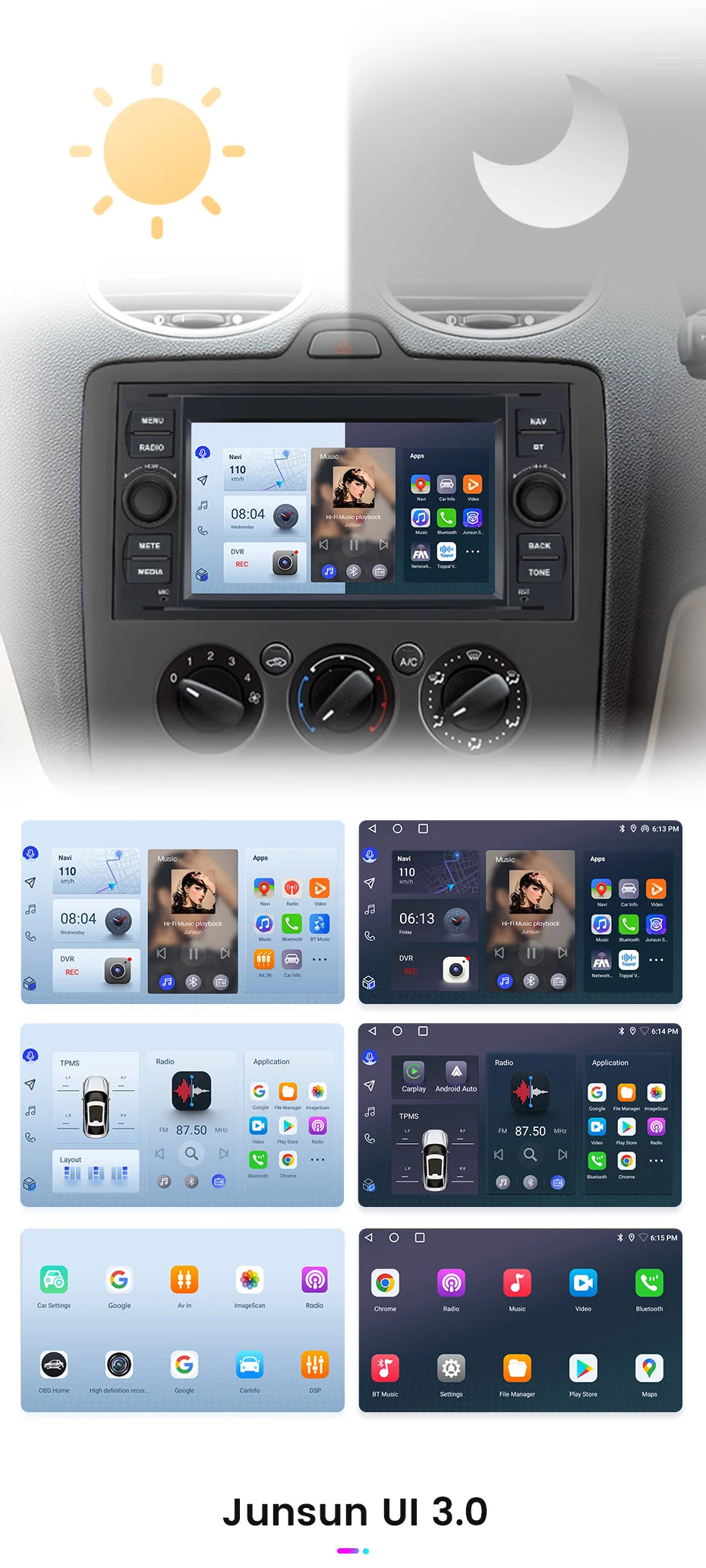 Junsun CarPlay Android Auto Radio for Ford Focus Mondeo Fiesta Transit Kuga C-Max S-Max Galaxy GPS Car Multimedia 2din autoradio