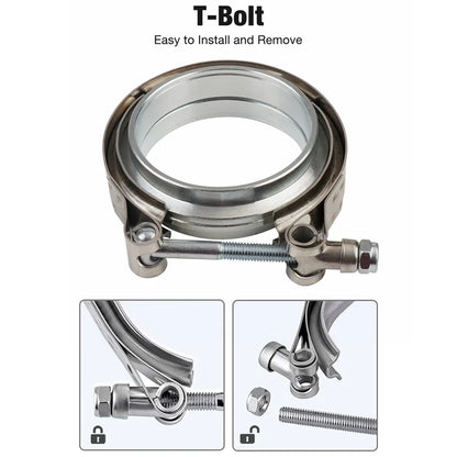 2" 2.5" 3" 3.5" 4" V-Band Clamp With Flange Male Female Fit for Exhaust System, Turbocharger, Downpipe, Muffler