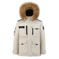 -30 Degree Down Parkas Men Windproof Hooded Thicken Multi-pocket Down Coat Casual Fashion Thick Warm Embroidered Design Parka