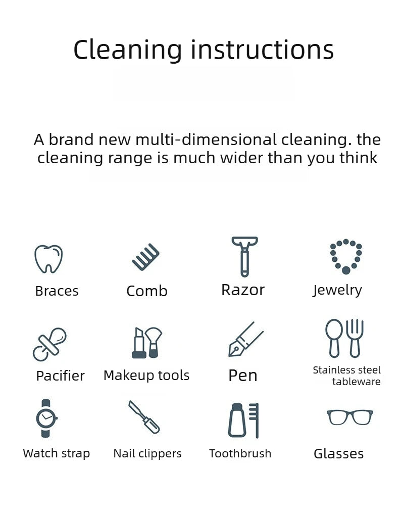 Portable Ultrasonic Cleaning Machine Multifunctional Household Ultrasonic Cleaner for Glasses Jewelry Dentures Braces