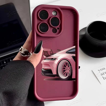 Fashion Pink Car Pattern Silicone Phone Case For iPhone 17 16 15 14 13 12 11 Pro Max 17 Air XS XR 7 8 Plus 16e Shockproof Cover