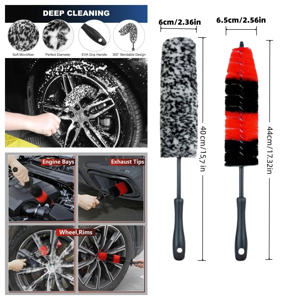 Auto Wheel Rim Brush Soft Bristle Long Car Tire Detailing Washing Tool for Exhaust Tips Engine Vehicle Motorcycle Truck SUV RV