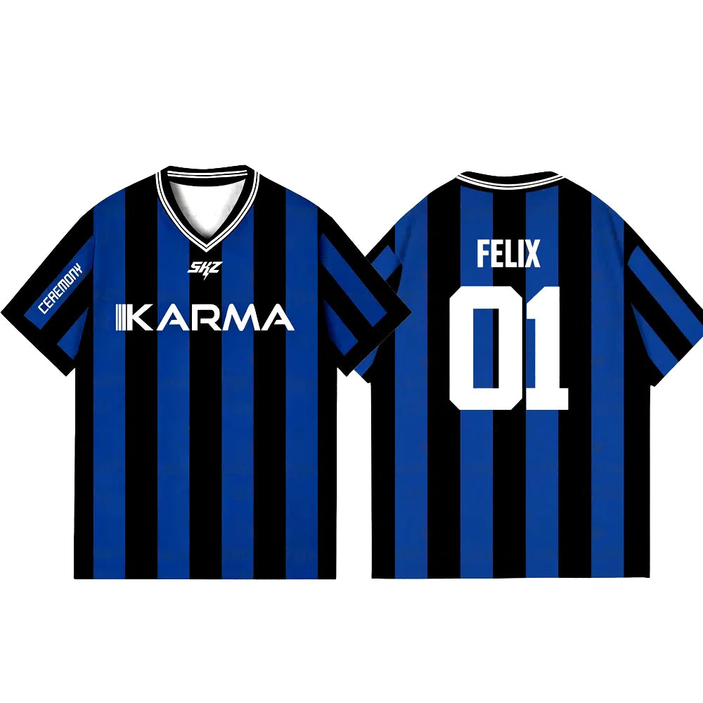 2025 KPOP Stay KARMA Album Fans Support Shirts FELIX BANGCHAN HYUNJIN Streetwear Loose Clothes Tshirt Short Sleeve Tops T-shirt