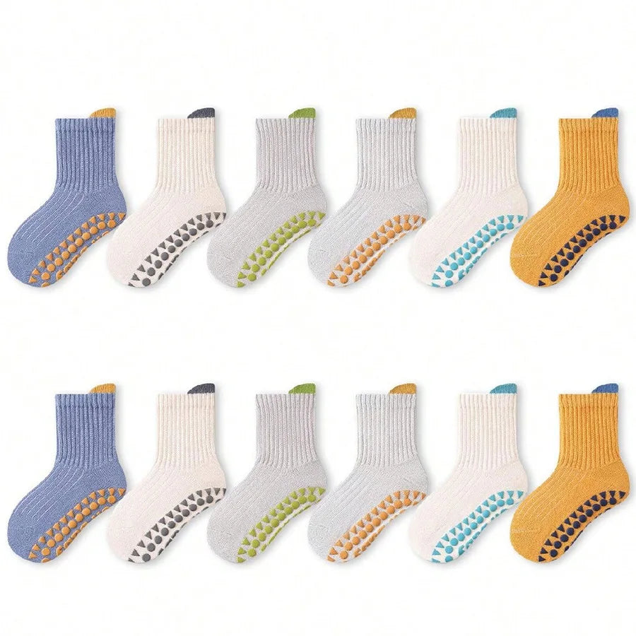 6 Pairs of Baby Floor Socks, Newborn Non-Slip Dotted Indoor Soft All-Season Baby Loose-Top Socks for Boys and Children