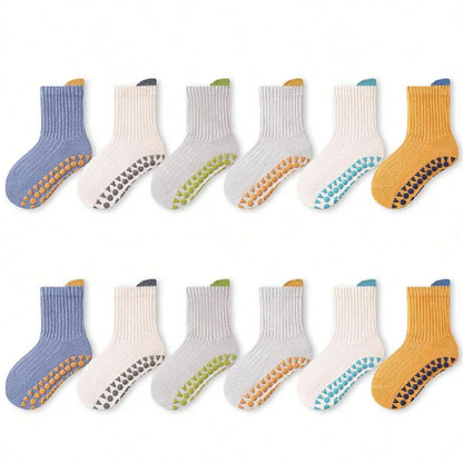 6 Pairs of Baby Floor Socks, Newborn Non-Slip Dotted Indoor Soft All-Season Baby Loose-Top Socks for Boys and Children