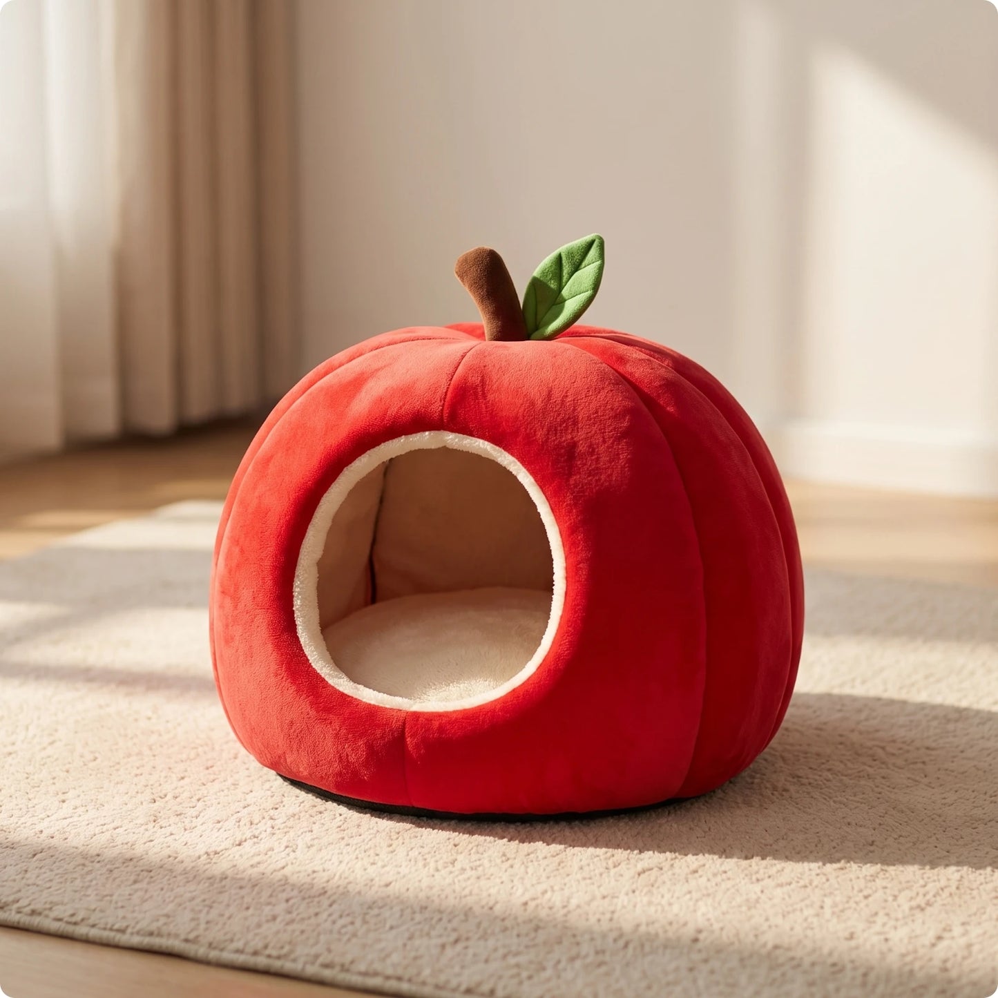 Apple-Shaped Pet Bed Cozy Enclosed Pet Bed with Removable Cushion Hideaway Cat House Warm Cat House with Cushion Soft for Cats