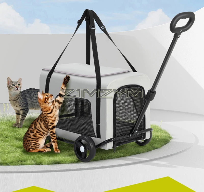Folding Dog Stroller, Pet Folding Stroller, 4 Wheels Dog/Cat Puppy Stroller Pet Travel Carriage Case