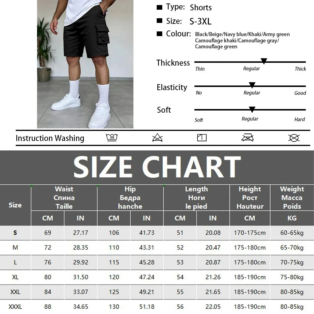Summer Men's Cargo Shorts Loose Casual Elastic Waist Outdoor Jogging Tactical Shorts Multi-pockets Male Work Hiking Short Pants