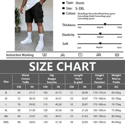 Summer Men's Cargo Shorts Loose Casual Elastic Waist Outdoor Jogging Tactical Shorts Multi-pockets Male Work Hiking Short Pants