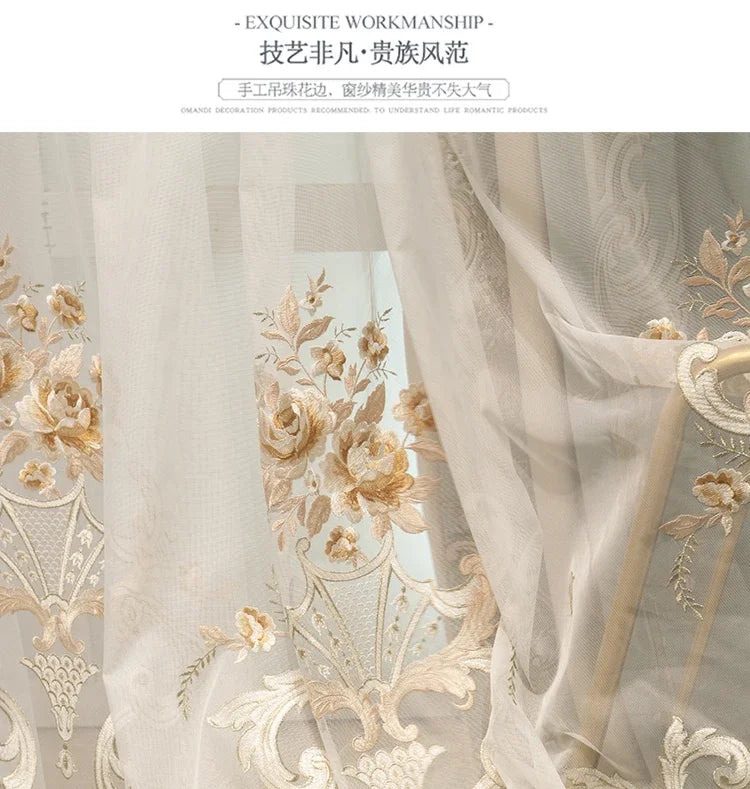European Embroidered Thickened Blackout Blue Velvet Curtains for Living Room Bedroom Blackout  Lace Luxury Valance Tulle Custom