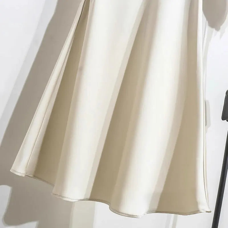 Botvotee Elegant Satin Long Skirt for Women Spring Summer 2025 Office Ladies Korean Style Loose Elastic Band Midi Skirts