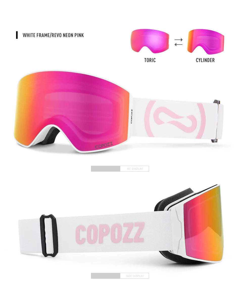 COPOZZ Magnetic Ski Goggles UV400 Protection Anti-Fog Ski Glasses Men Women Quick-Change Lens Snowboard Goggles with Two Options