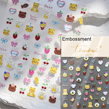 5D Cute Rabbit Love Heart Peach Blossom Flower Yellow Nail Art Stickers Bowknot DIY Self Adhesive Rhinestone Manicure Decals