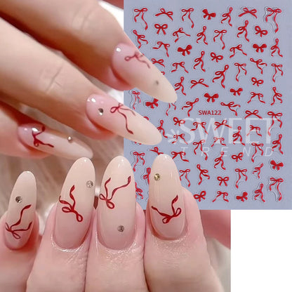 4/8pcs Bowknot Ribbon Nail Stickers Mini Kawaii Lace Bow Tie Design Self-Adhesive Nail Art Decals DIY Manicure Supplies Decor