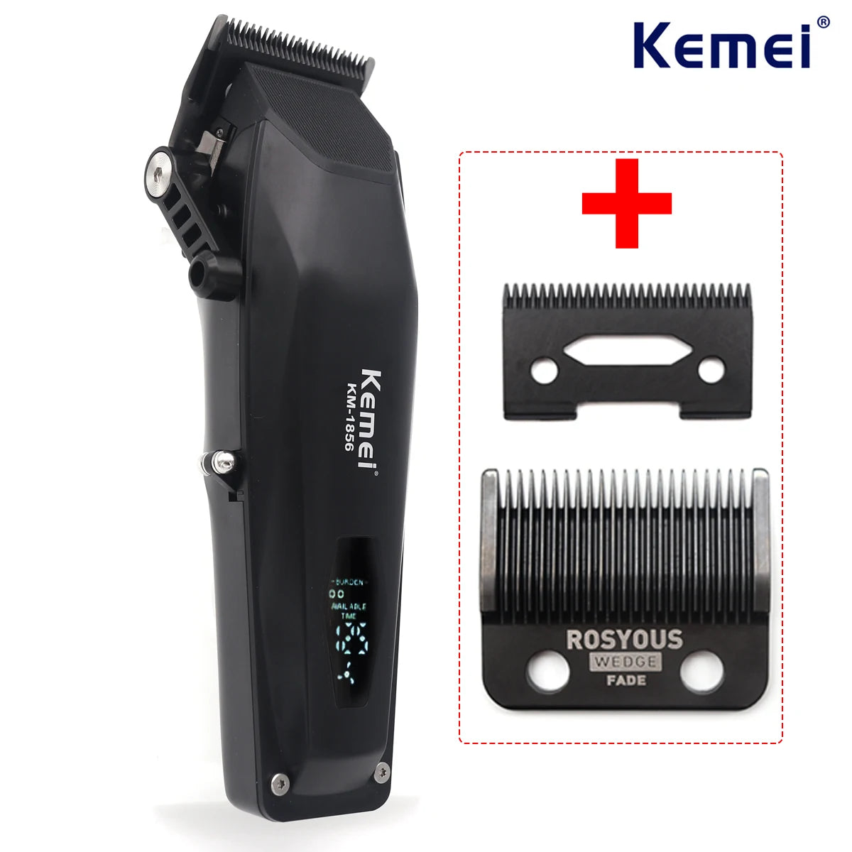 Kemei KM-1856 Professional Hair Clipper LED Display Cordless USB Interface Professional Men's Haircut Machine Hair Cutting