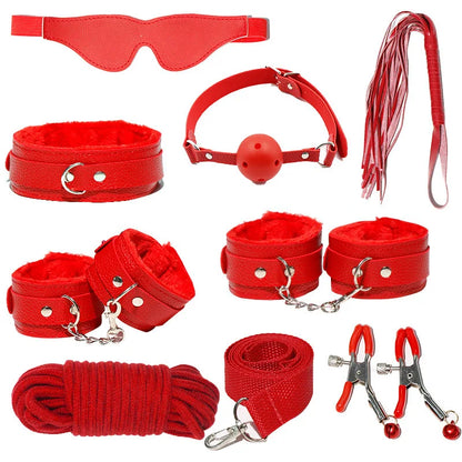 6-10Pcs/Set Sexual Bondage Handcuff Whip Adult Couple Sex Toys Tools Set Erotic Sex Toys for Woman Couples Leather BDSM Kits