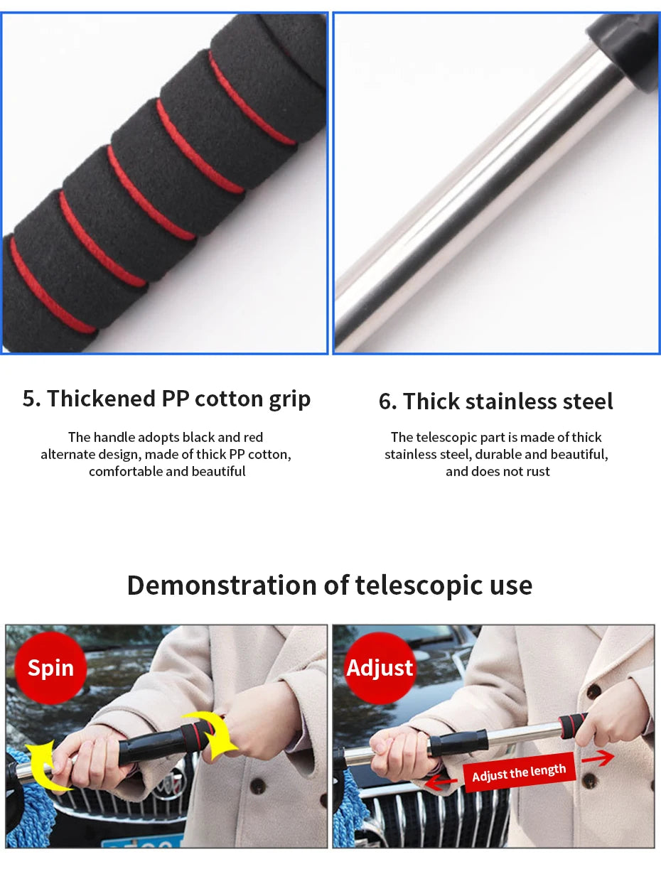 SEAMETAL Car Washing Mop Scalable Handle Dust Remover Wax Brush Microfiber Car Cleaning Kit Soft Hair Duster Brushes Wash Tool