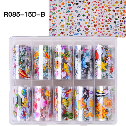 10 Patterns New Metal Nail Foils for Transfer Paper Stickers Floral Chameleon Nails Wraps DIY Water Marble Nail Art Decorations