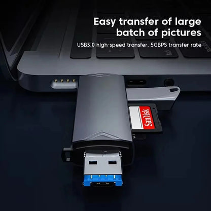 6-in-1 USB 3.0 & Type-C Card Reader OTG – Multi-function SD/TF/Micro SD Card Adapter with USB 3.0 Port, High Speed Data Transfer