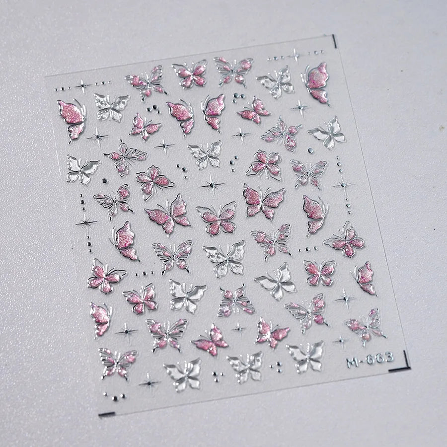 5D Pink White Black Bowknot Ribbon Pearl Sweet Bow Nail Sticker Adhesive Nail Art Decoration Parts Stickers Manicure Decals