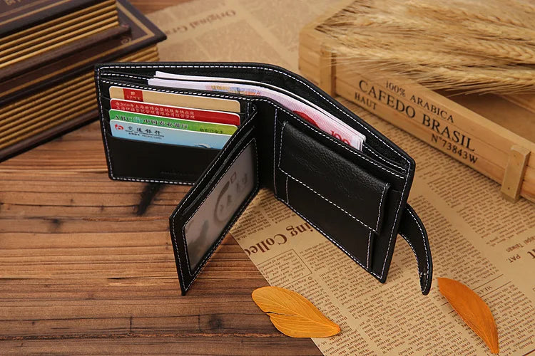 100% Genuine Leather Men Wallets Premium Product Real Cowhide Wallets for Man Short Black Walet Portefeuille Homme