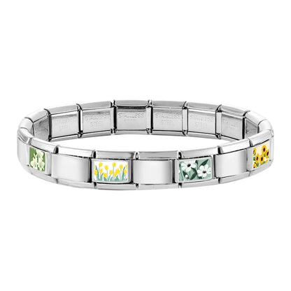 2025 Women's Fashion Colorful Flowers Oil Painting Style Series Italian Charms Fit 9mm Stainless Steel Bracelet DIY Jewelry Gift