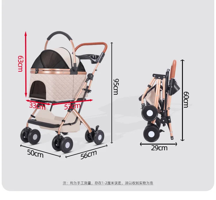 Pet Cart Dog Cat Teddy Baby Cart Outdoor Small Pet Cart Lightweight Foldable Outdoor Travel Stroller Carrier