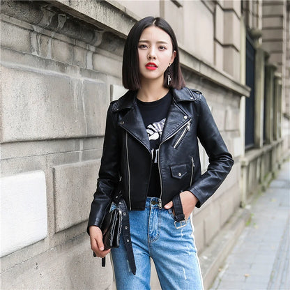 Ftlzz Pu Leather Jacket Women Fashion Bright Colors Black Motorcycle Coat Short Faux Leather Biker Jacket Soft Jacket Female