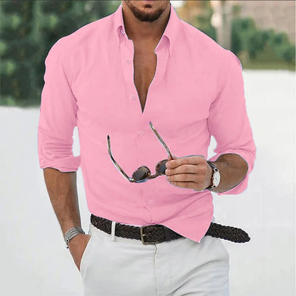 New Cotton Linen Shirts Men's Tops Causal Loose Solid Color Long Sleeves Lapel Men's Autumn Casual Wear Streetwear