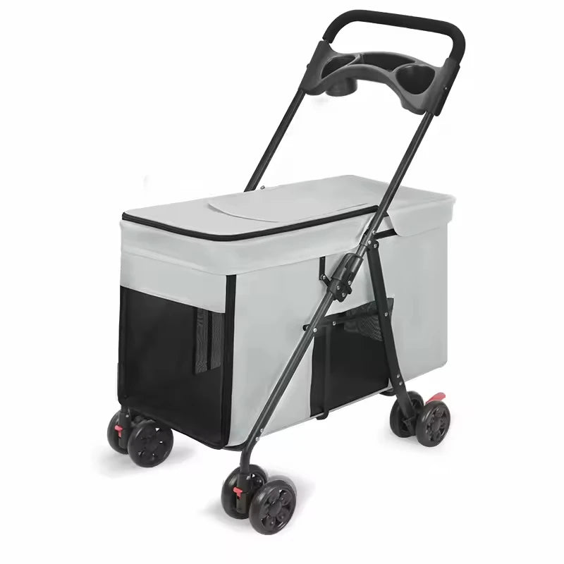 Custom Foldable Pet Stroller for Large Dogs & Multi-Pet Travel | Heavy-Duty, Lightweight, Breathable Design