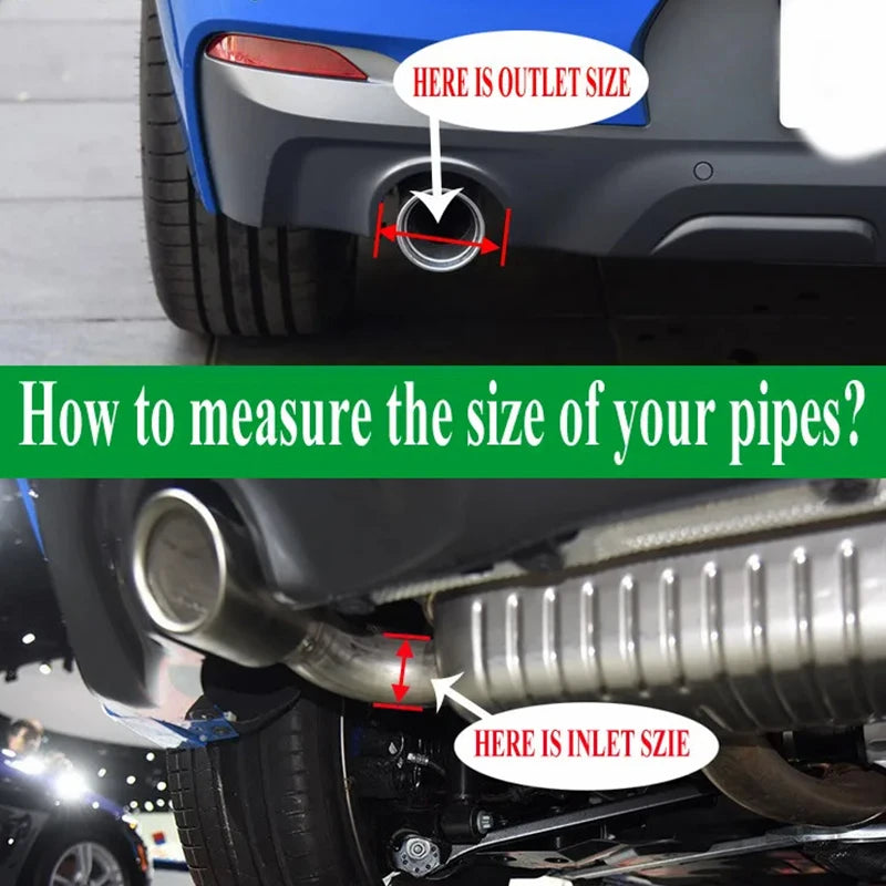 1PCS 2.5" Inlet Decoration Chrome Tail Pipe Car Styling Car Exhaust Trim Muffler Pipe Tail Stainless Steel Curved Double Outlet