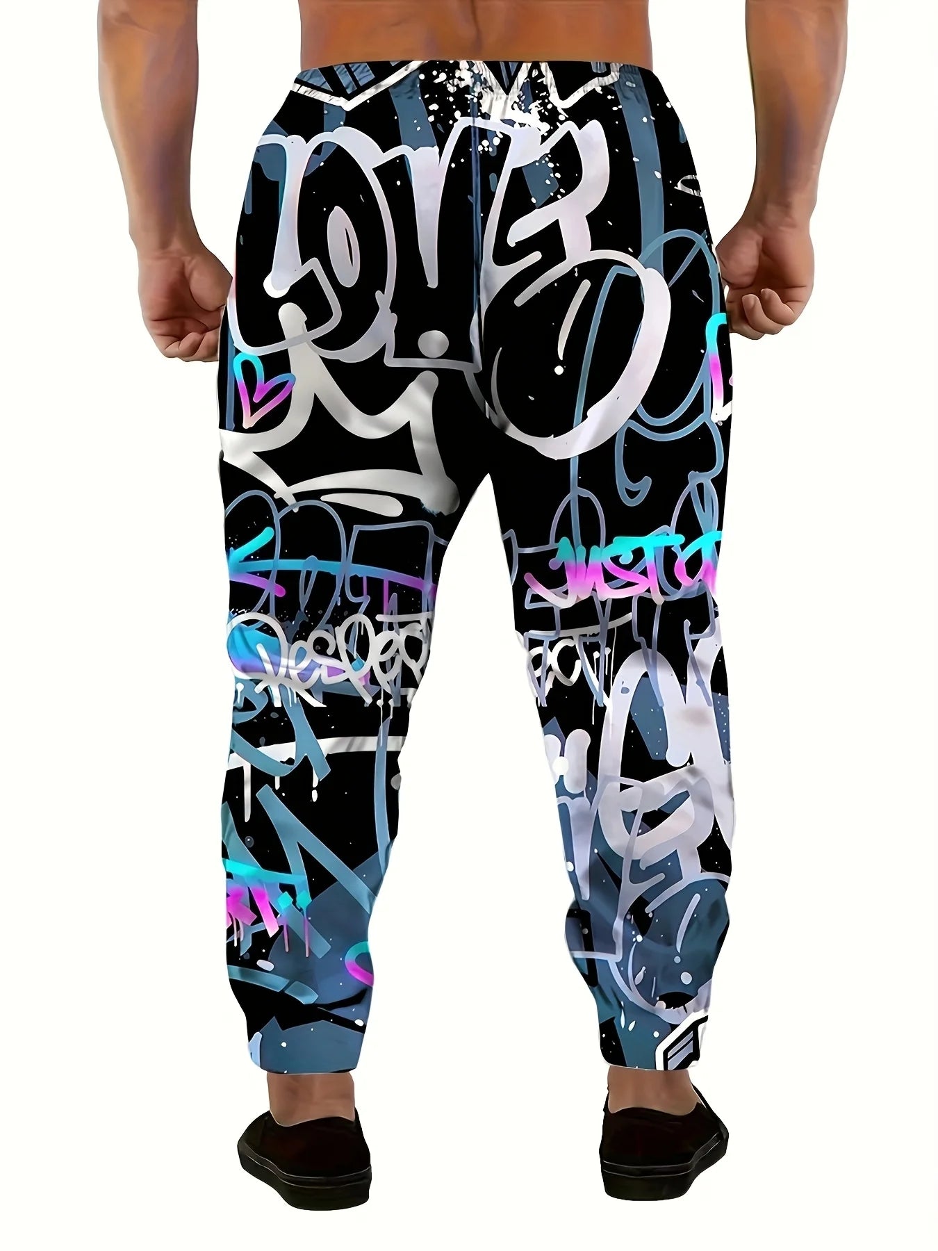 The 2025 autumn new men's long pants are casual fashionable 3D graffiti printed outdoor street and hip-hop