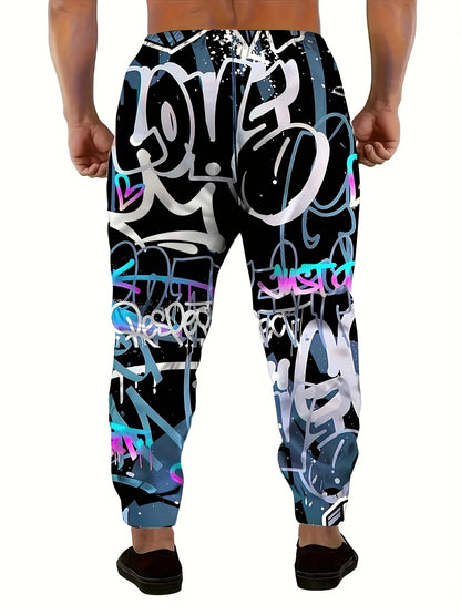 The 2025 autumn new men's long pants are casual fashionable 3D graffiti printed outdoor street and hip-hop