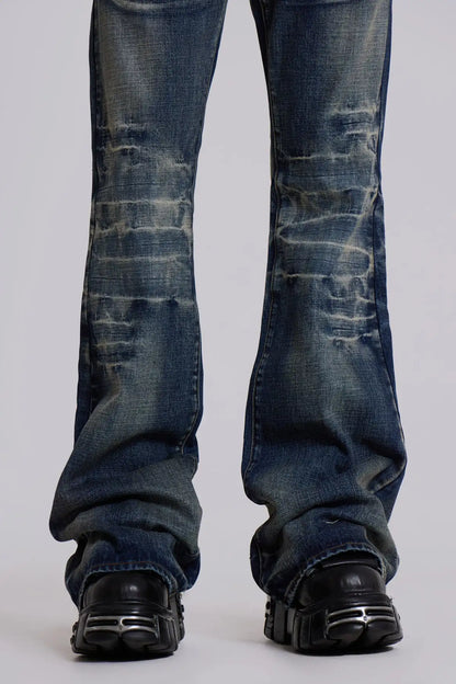 Y2K Vintage Flared Jeans Mid Blue Washed Men Women Bootcut Jeans American Hip Hop Distressed Streetwear Unisex Wide Leg Pants