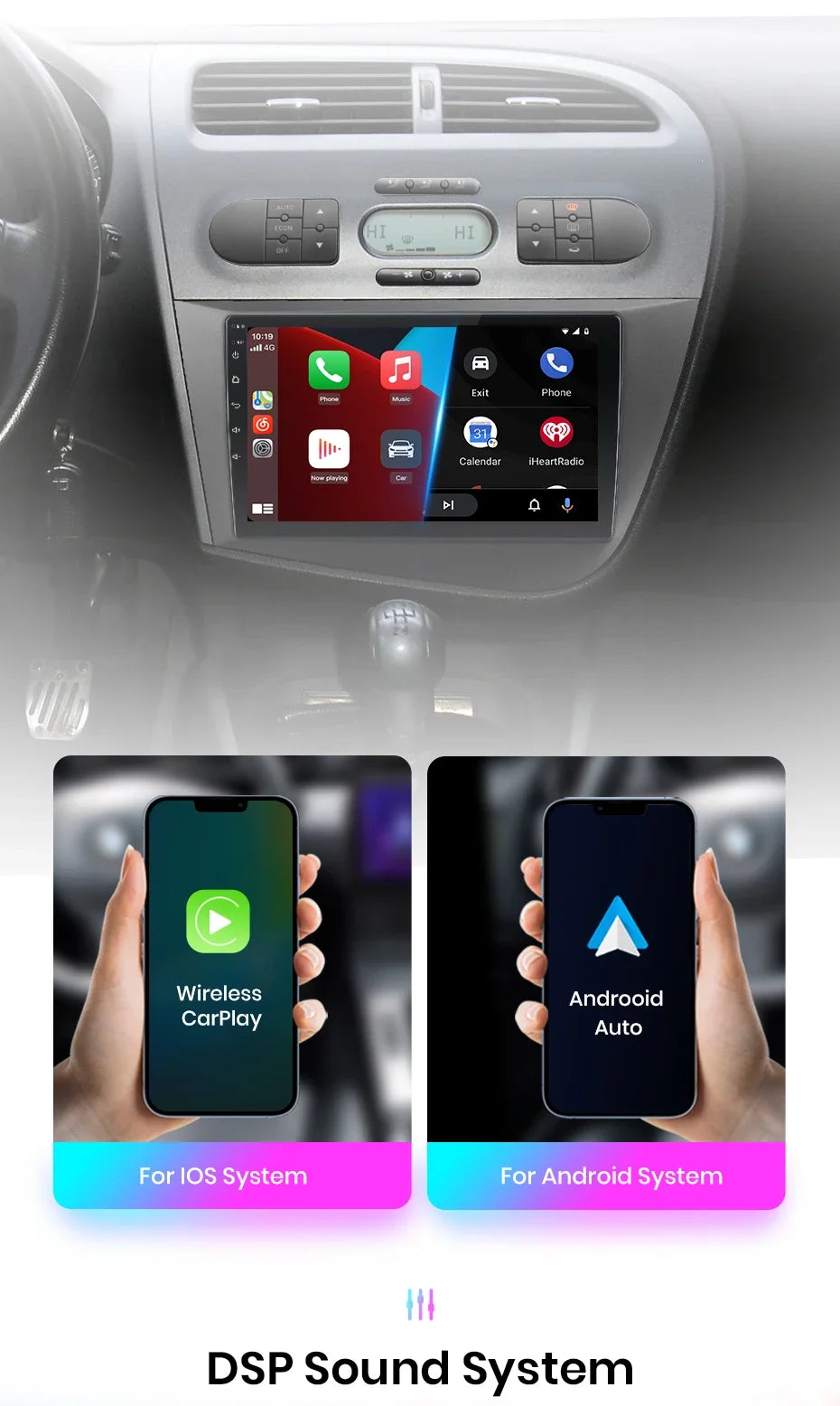 Junsun Wireless CarPlay Android Auto Car Radio for Seat Leon MK2 2005 2006 2007 2008 -2012 2 DIN Multimedia Stereo with Built-in Cooling Fan GPS Navigation SWC Bluetooth FM RDS DSP IPS Screen Car Intelligent Systems 4G WiFi 8