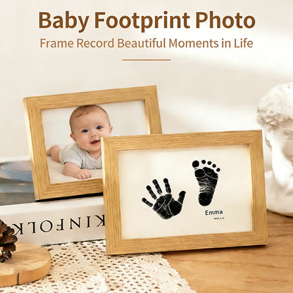 5 Inch Solid Wood Picture Frame Inkless Ink Pad Kit Baby Hand Foot Print Pet Paw Imprint Frame Keepsake Decor Indoor Display