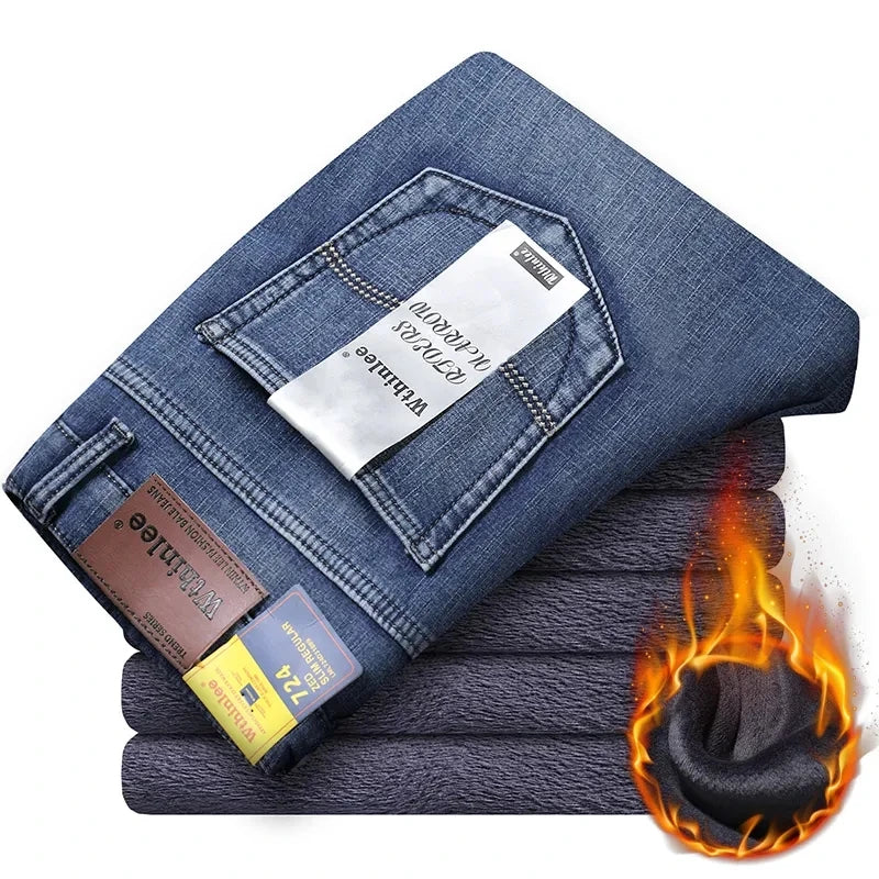 2023 New Men Activities Warm Jeans High Quality Famous Brand Autumn Winter Jeans warm flocking warm soft men jeans