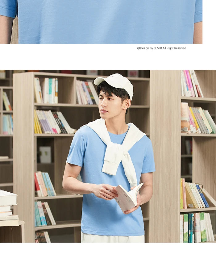 Semir Short Sleeve Men T-Shirt Cotton 2026 Summer New Man Clothing Thin And Versatile T Shirt Couples Solid Color Tops