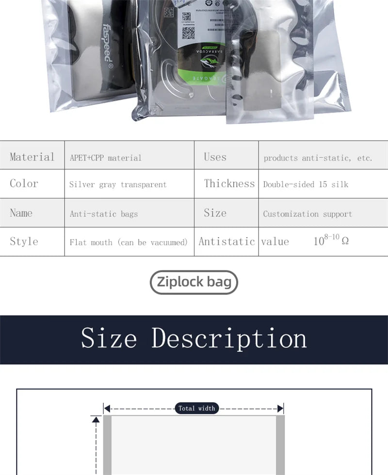 ESD Bag with Top Open Anti Static Shielding Package for Storage Electronic Components PCB Board Protection USB Pouches