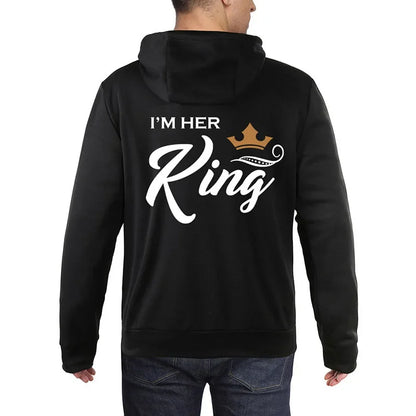Printing Her King or His Queen Lover Hoodies Harajuku Fashion Casual Womens Men Clothing Lovers Sweatshirt  Couple Hoodies