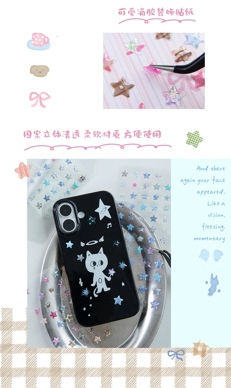 4 Designs Candy Star Series Lovely Five Point Star Theme Resin Stickers for Scrapbooking DIY Frame Collage Decoration
