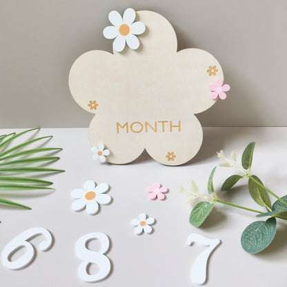 Wooden Flower Milestone Card Set, Wooden Milestone Birth Signs, Photography Milestone Cards, Growth Cards from 1 Month to 1 Year, Pregnancy Journey Milestone Photo Props, Christmas, New Year Gifts