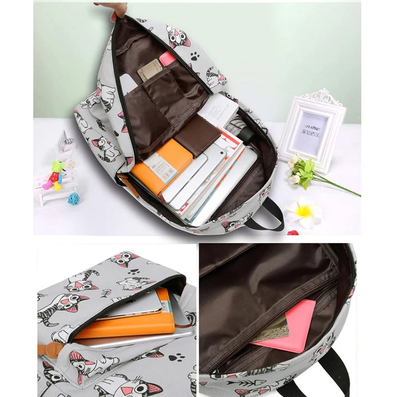 Cute Cat School Bags For Teenage Girls Students Backpack Waterproof Book Bag Travel College Laptop Backpack