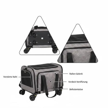 11.3kg Capacity - Foldable Pet Trolley Backpack - 600D Oxford Fabric - 4 Wheels & Storage Pockets - Ideal for Travel, Outings, Park, Shopping, Visiting - Portable Dog Cart