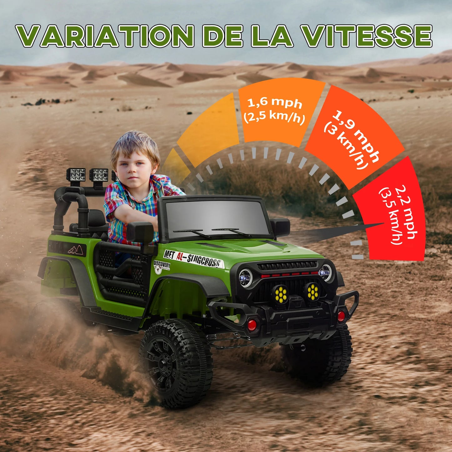 4x4 electric Car for children UTV, equipped with a 2.4 GHz remote control, two powerful motors, 12 V, size 100x63x65 cm, green