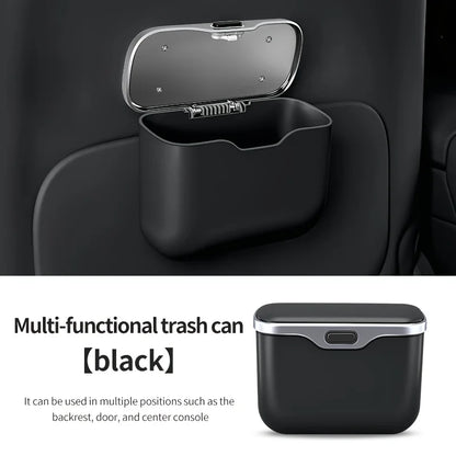 Multifunctional Car Trash Can with Lid Button, Hanging Storage Bin for Wet and Dry Use, Auto Interior Accessories, Organizer Box