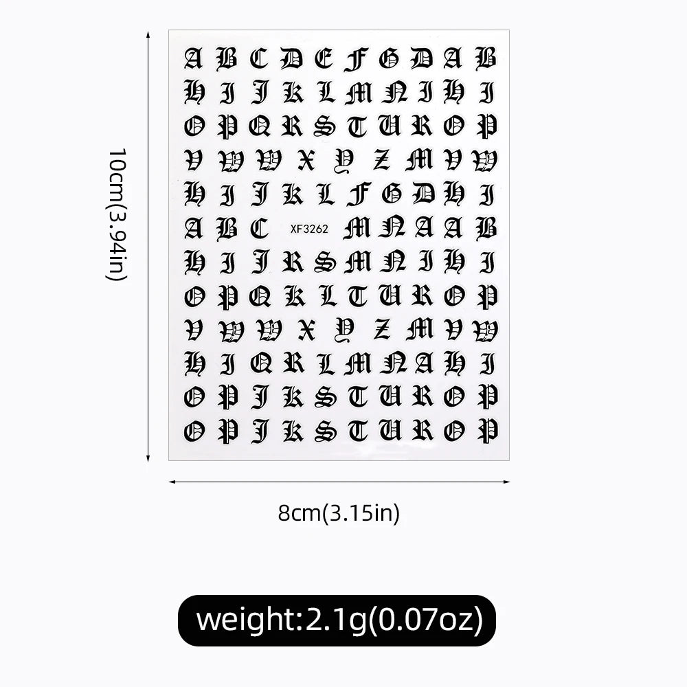 3D Glittery Gothic Letter Design Nail Art Stickers Uppercase Alphabet Letters Artistic Designs DIY Nail Art Decals Decoration #1