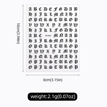 3D Glittery Gothic Letter Design Nail Art Stickers Uppercase Alphabet Letters Artistic Designs DIY Nail Art Decals Decoration #1