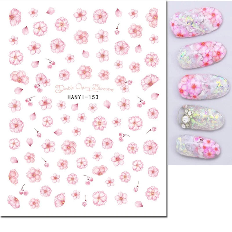 3d Nail Art Decals Watercolor Florals Purple Green Pink Flowers Leafs Fruit Adhesive Sliders Nail Stickers For Manicure